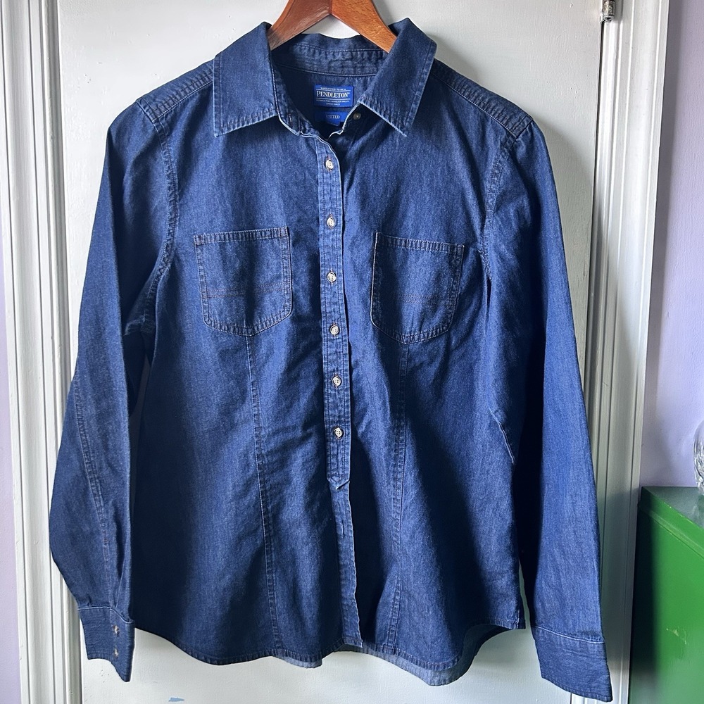 Pendelton Chambray Denim Fitted Women's XL Longsleeve Button Down Shirt Cowgirl